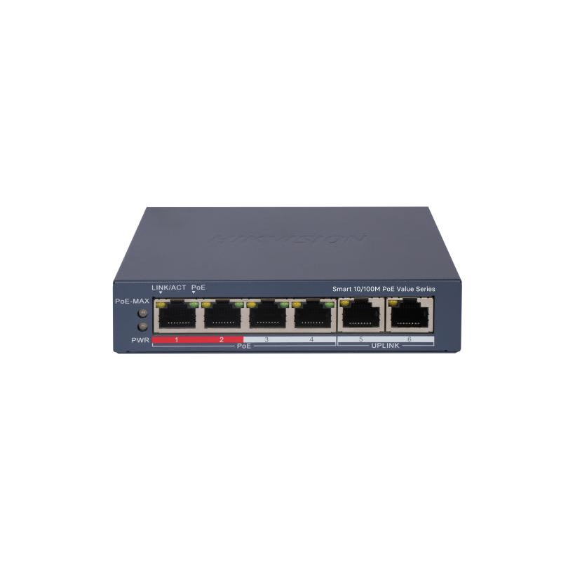 Hikvision DS-3E1106P-EI/M Коммутатор 4-портовый PoE, управление через Hik-Partner Pro